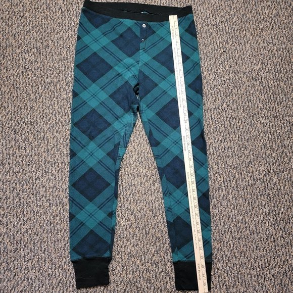 Old Navy Green Blue Plaid Thermal Knit Pajama Pants Sleep Legging Women L - Picture 5 of 15